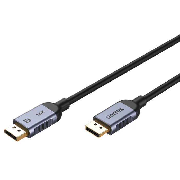 Unitek C1626GY-2M DisplayPort V2.1 Cable 2m - Aluminium Alloy/ Space Grey Supports 16K 60Hz 8K 120Hz & 4K 240Hz.