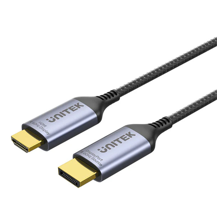 Unitek V1610A 8K 60Hz DisplayPort 1.4 to HDMI 2.1 Adpater Cable -  1.8M Space Grey Supports 8K Ultra HDResolution (7680x4320) Plug & Play Uni-directional Only (DP to HDMI) Nylon Braided Cable.