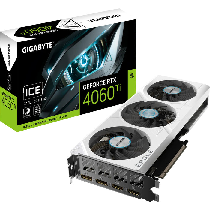 Gigabyte NVIDIA GeForce RTX 4060 Ti Eagle OC ICE 8GB GDDR6 Graphics Card 2 Slot - 1x 8 Pin Power - Minimum 500W PSU