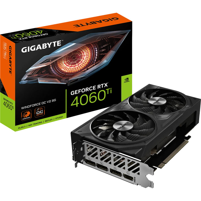 Gigabyte NVIDIA GeForce RTX 4060 Ti WINDFORCE OC V2 8GB GDDR6 Graphics Card 2.2 Slot - 1x 8 Pin Power - Minimum 500W PSU