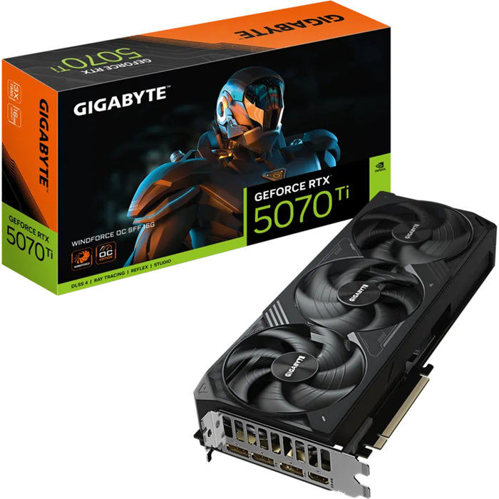 Gigabyte GeForce RTX 5070 Ti WINDFORCE OC 16GB GDDR7 Graphics Card PCIE 5.0 - 2.5 Slot - 1x 16 Pin Power - Minimum 750W PSU