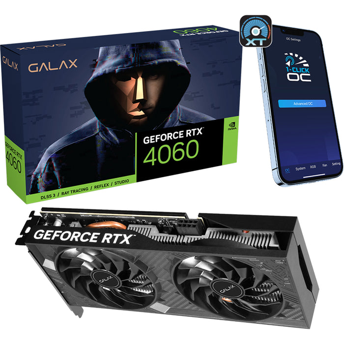 GALAX NVIDIA GeForce RTX 4060 1-Click OC 8GB GDDR6 Graphics Card 2 Slot - 1x 8 Pin Power - Minimum 550W PSU