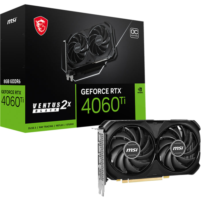 MSI NVIDIA GeForce RTX 4060 Ti VENTUS 2X Black 8GB OC GDDR6 Graphics Card 2.2 Slot - 1x 8-Pin Power - Minimum 550W PSU