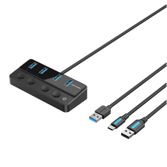 Vention CHWBF  USB 3.0 to USB 3.0 x4+USB C Hub With Individual Power Switches 1M Black