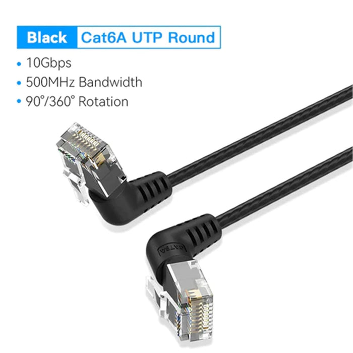 Vention IBOBG  Cat6A UTP Rotate Right Angle Ethernet Patch Cable 1.5M Black Slim Type