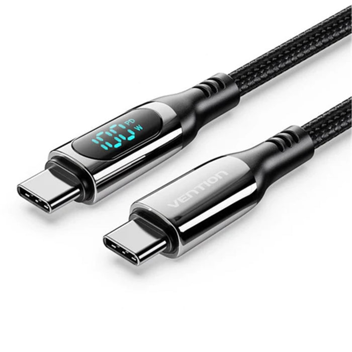 Vention TAYBH  Cotton Braided USB 2.0 C Male to C Male 5A Cable With LED Display 2M Black ZincAlloyType