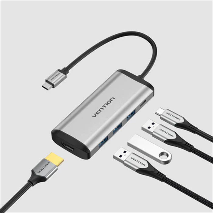 Vention CNBHB  Type-C to HDMI/USB3.0 3/PD Converter 0.15M Gray Metal Type