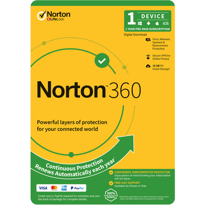 NortonLifeLock NORTON 360 Standard 1 User  1 Device 12 Month 10GB PC Cloud Backup  Includes Secure VPN  1 Year OEM Attach