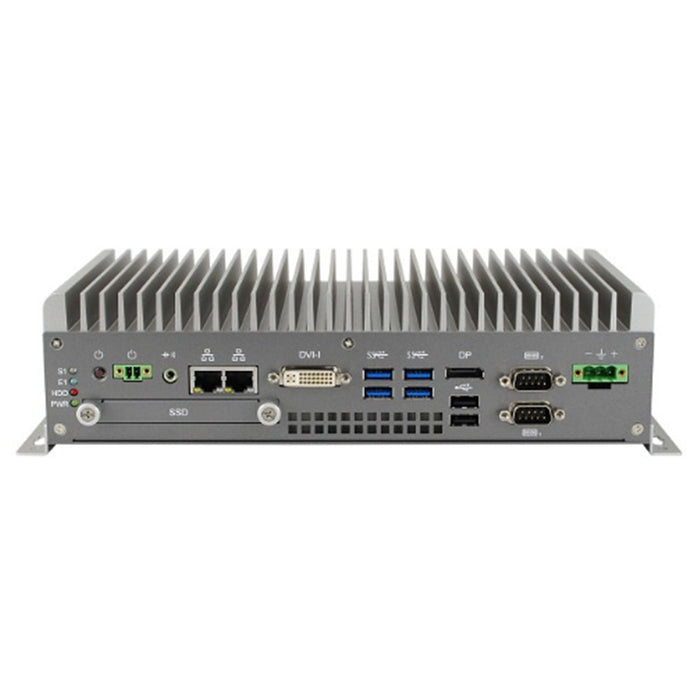 iBASE Fanless wide temp solution AMS300M i7-7700T 16G/512GB X2 with WIFI DVI x1 DP x1 USB x6 RJ45 x3. 180W/24V Power adaptor