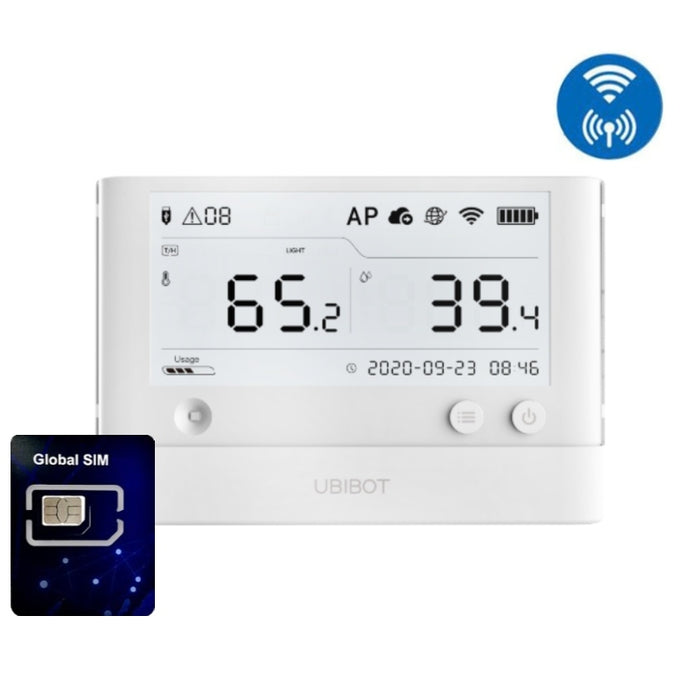 Ubibot WiFi, Cellular Data Logger with Temperature, Humidity and Ambient Light Sensors. LCD Display