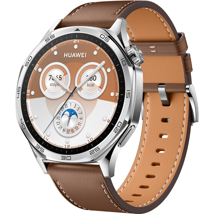 Huawei Watch GT 5 46mm Smart Watch - Brown with Stainless Steel case and Brown Composite Leather Strap 1.43" AMOLED Display - Up to 14 Days Battery Life - 5ATM IP69K Water Resistance - Dual-Band GPS - Huawei TruSense Health System - Bluetooth Calls