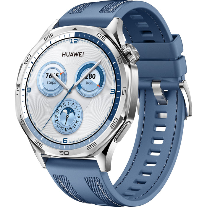 Huawei Watch GT 5 46mm Smart Watch - Blue with Stainless Steel case and Blue Woven Strap 1.43" AMOLED Display - Up to 14 Days Battery Life - 5ATM IP69K Water Resistance - Dual-Band GPS - Huawei TruSense Health System - Bluetooth Calls