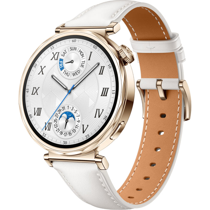 Huawei Watch GT 5 41mm Smart Watch - White with Stainless Steel Case and White Composite Leather Strap 1.32" AMOLED Display - Up to 7 Days Battery Life - 5ATM IP69K Water Resistance - Dual-Band GPS - Huawei TruSense Health System - Bluetooth Calls