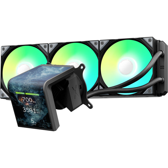 TRYX Panorama SE 360mm Black ARGB 360mm AiO Water Cooling With 6.5 inch L-Shaped AMOLED Screen With 2K ResolutionSupport Intel LGA 1851/ 1700 / 115X AMD AM5 / AM4