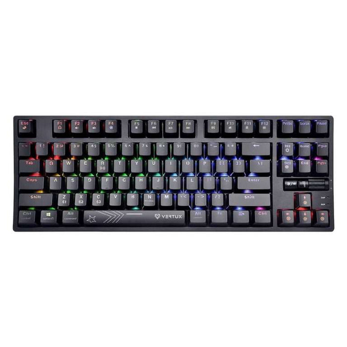 VERTUX HyperSpeed Mechanical Gaming Keyboard. RGB LED Backlit Keys. Built-in 2000mAh Battery. All Keys are Anti-Ghosting. Connects Wirelessly via Bluetooth or USB-C. 2000mAh Battery for 12 Hours Life