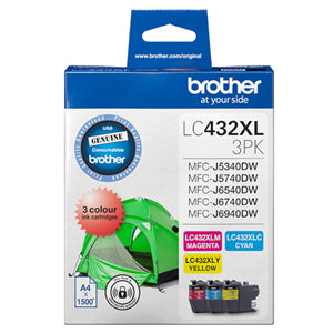 Brother LC432XL3PKS 3-Pack High Yield Ink Cartridge (C/M/Y)